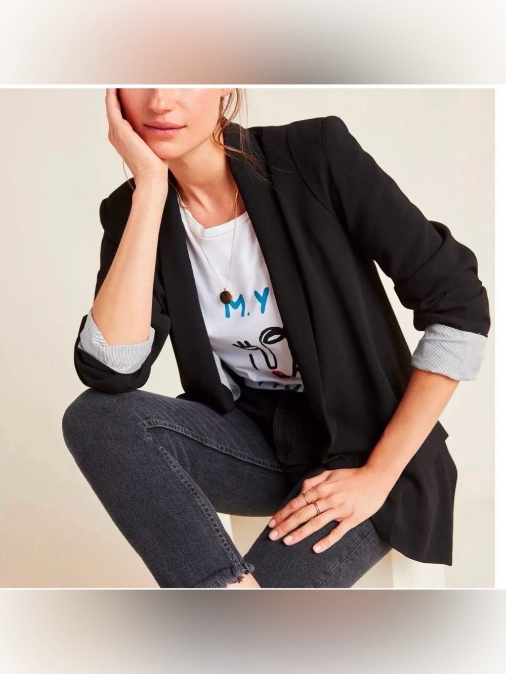 Anthropologie Cartonnier Cornerstone Open Front Blazer Jacket Black Women's XS - Picture 3 of 7